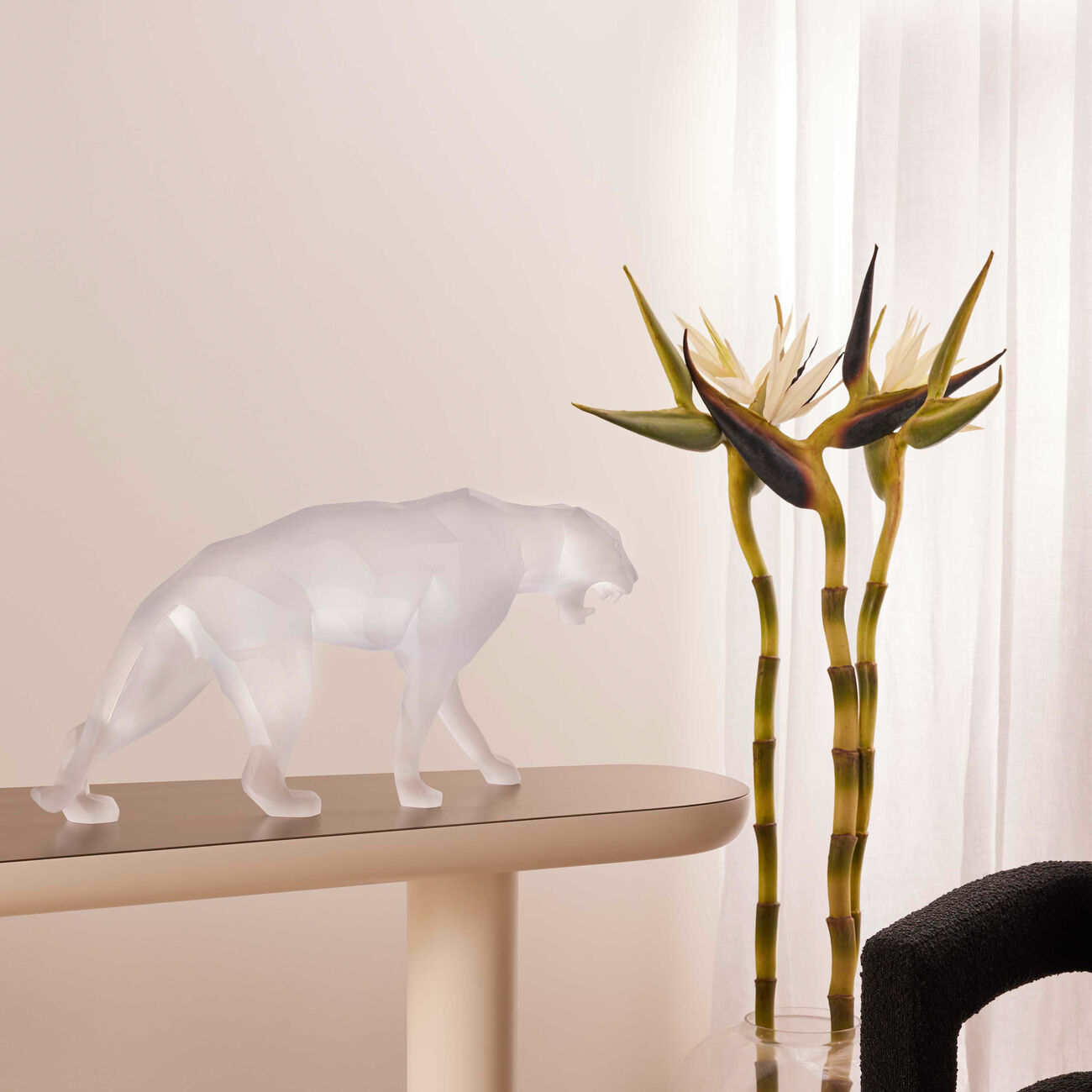 daum wild panther sculpture medium white limited edition