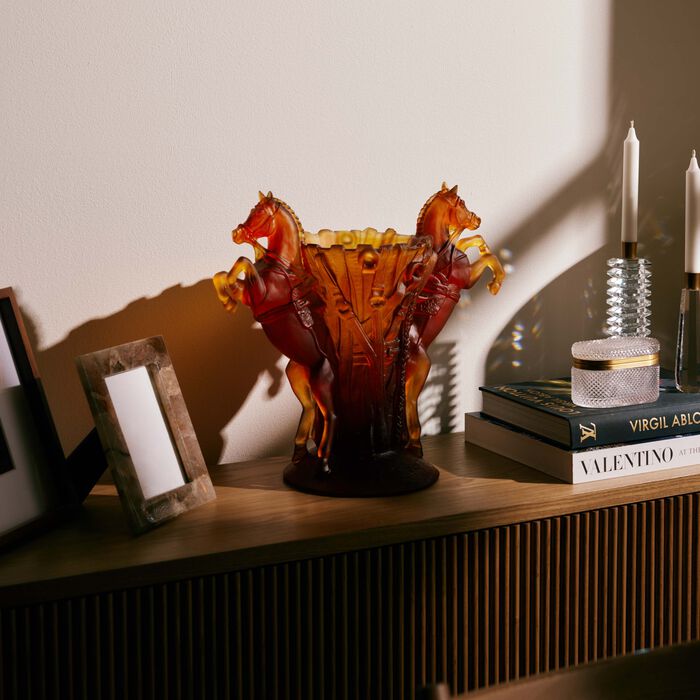 daum r ve equestre vase large amber