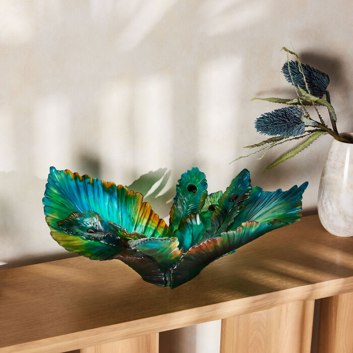 daum fleur de paon centerpiece extra large green