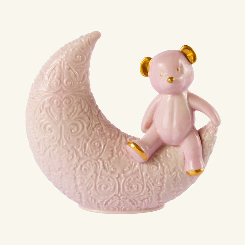 فيلاري منحوتة الدب والقمر صغيرة جدًا وردية