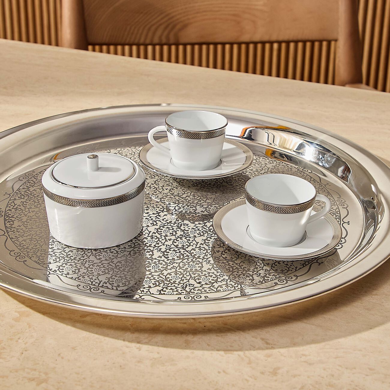 Maille Platine Moka Coffee Cup & Saucer Set Of 2 White bernardaud maille platine moka coffee cup saucer set of 2 white