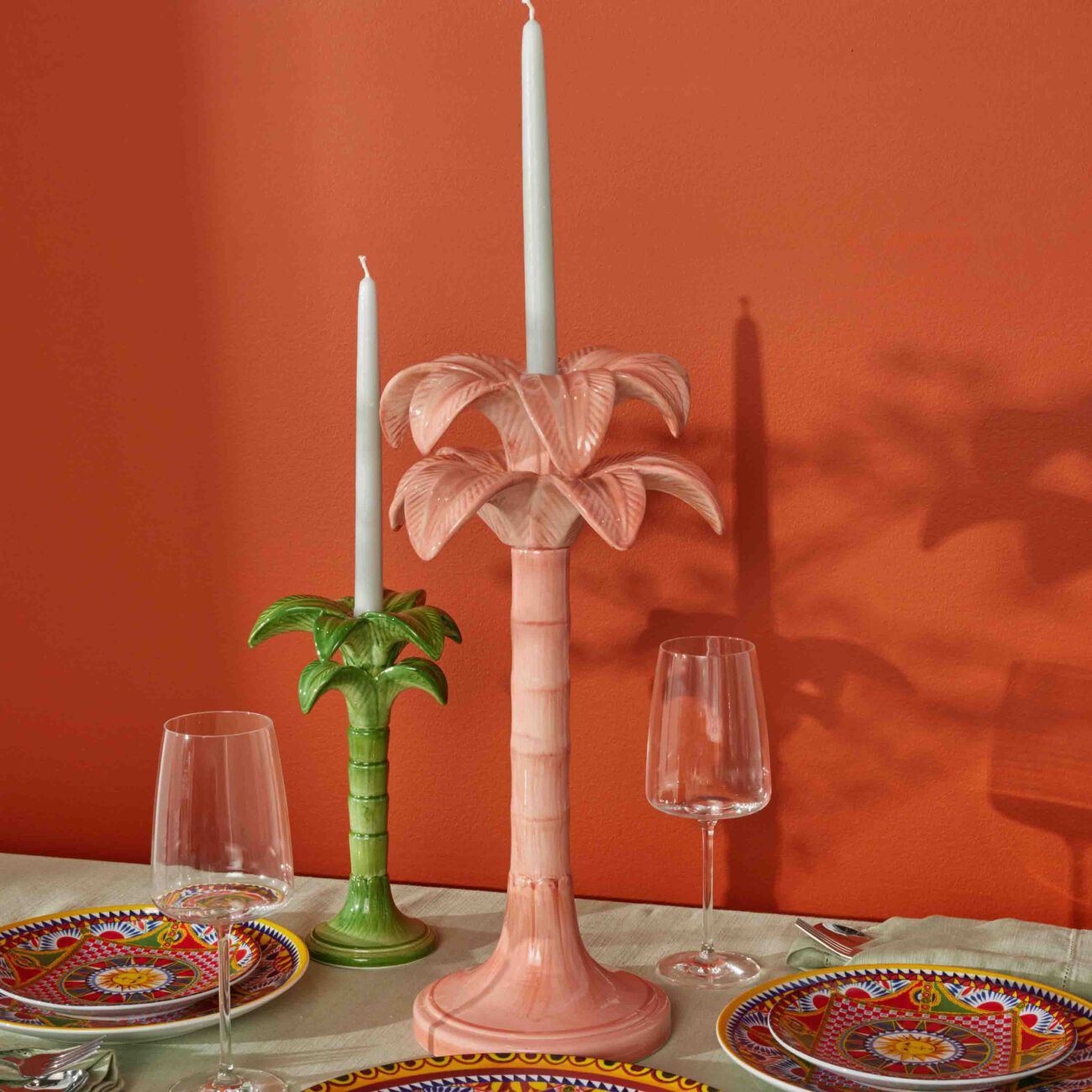 les ottomans palm trees candle holder large pink