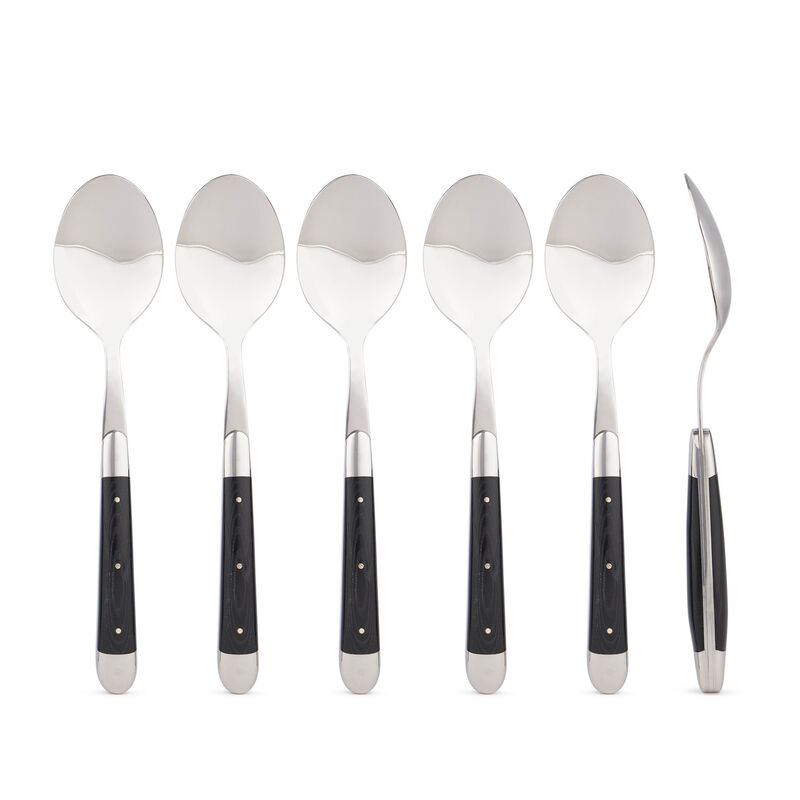 Set of 6 - Black Handle Soup Spoons, large