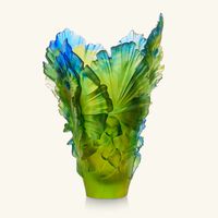 daum fleur de paon exotique vase large green limited edition