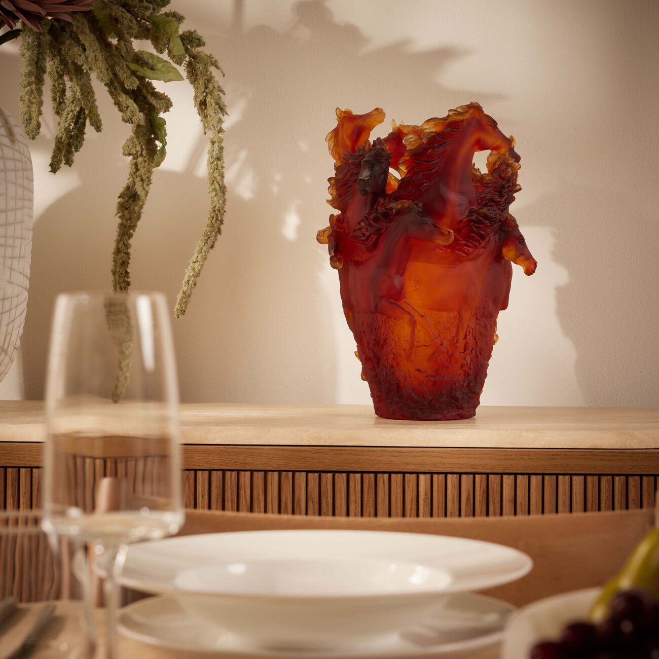 daum horses vase medium red limited edition