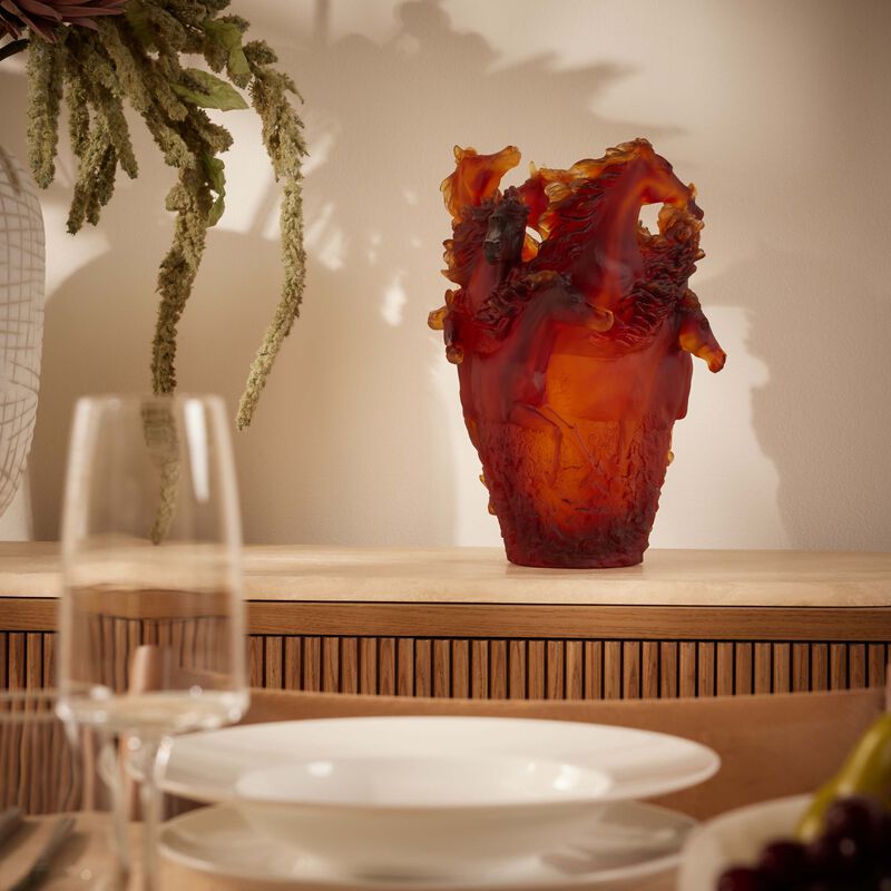 daum horses vase medium red limited edition