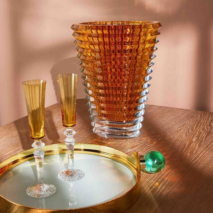 baccarat eye vase round large yellow