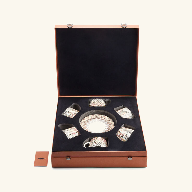 ميسوني هوم طقم زيك زاك جاريس المؤلف من 6 فناجين للشاي مع صحونها باللون البني