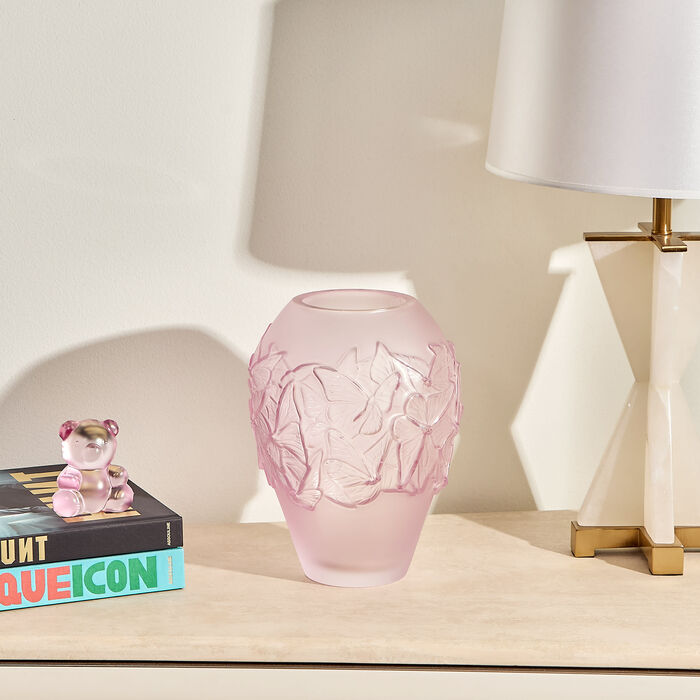 lalique papillons vase medium pink