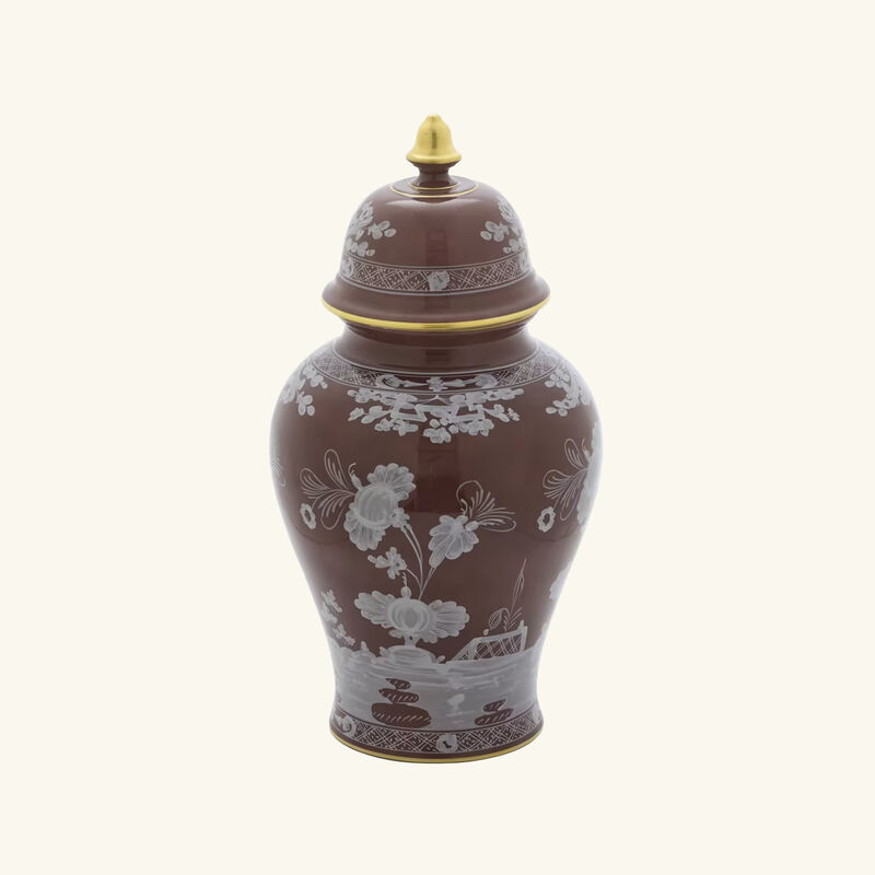 Oriente Italiano Potchie Vase with Cover Large Brown ginori 1757 oriente italiano potchie vase with cover large brown