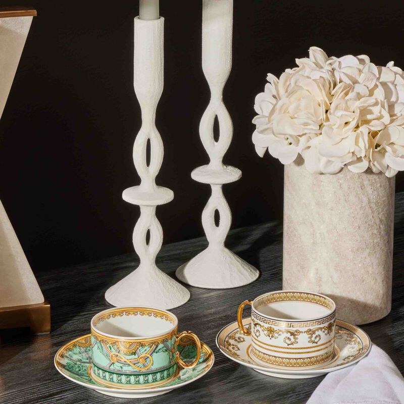 فيرساتشي طقم من 6 فناجين للشاي فيرتوس جالا مع صحونها باللون الأبيض