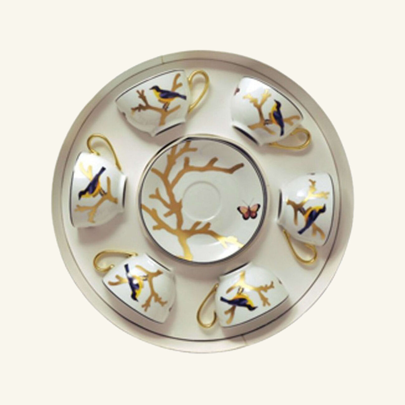 Aux Oiseaux Tea Cup & Saucer Gold Set Of 4 bernardaud aux oiseaux tea cup saucer gold set of 4