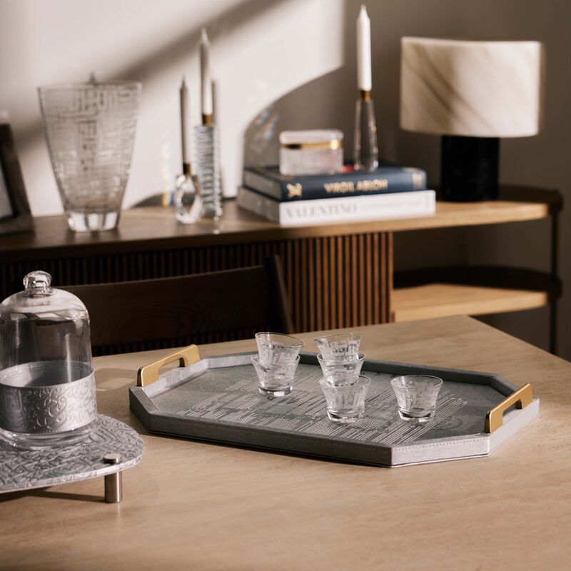 دملاج صينية الضيافة حياة فضيّة اللون بتصميم مستطيل 49   34 سم