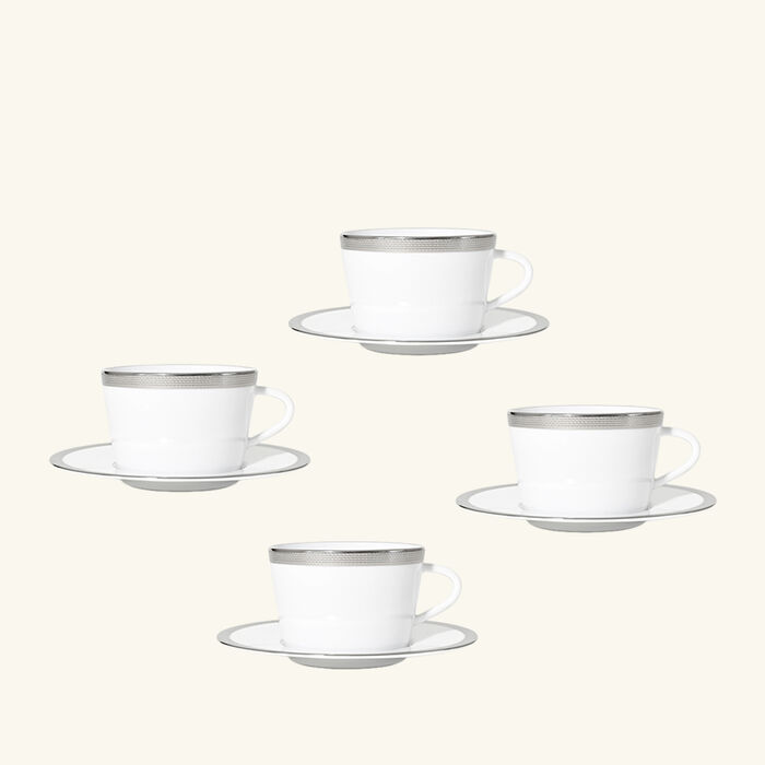 Maille Platine Moka Tea Cup & Saucer Set Of 4 White bernardaud maille platine moka tea cup saucer set of 4 white