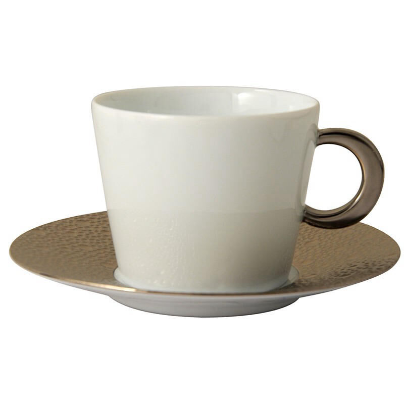 Ecume Platine Tea Cups & Saucers, large