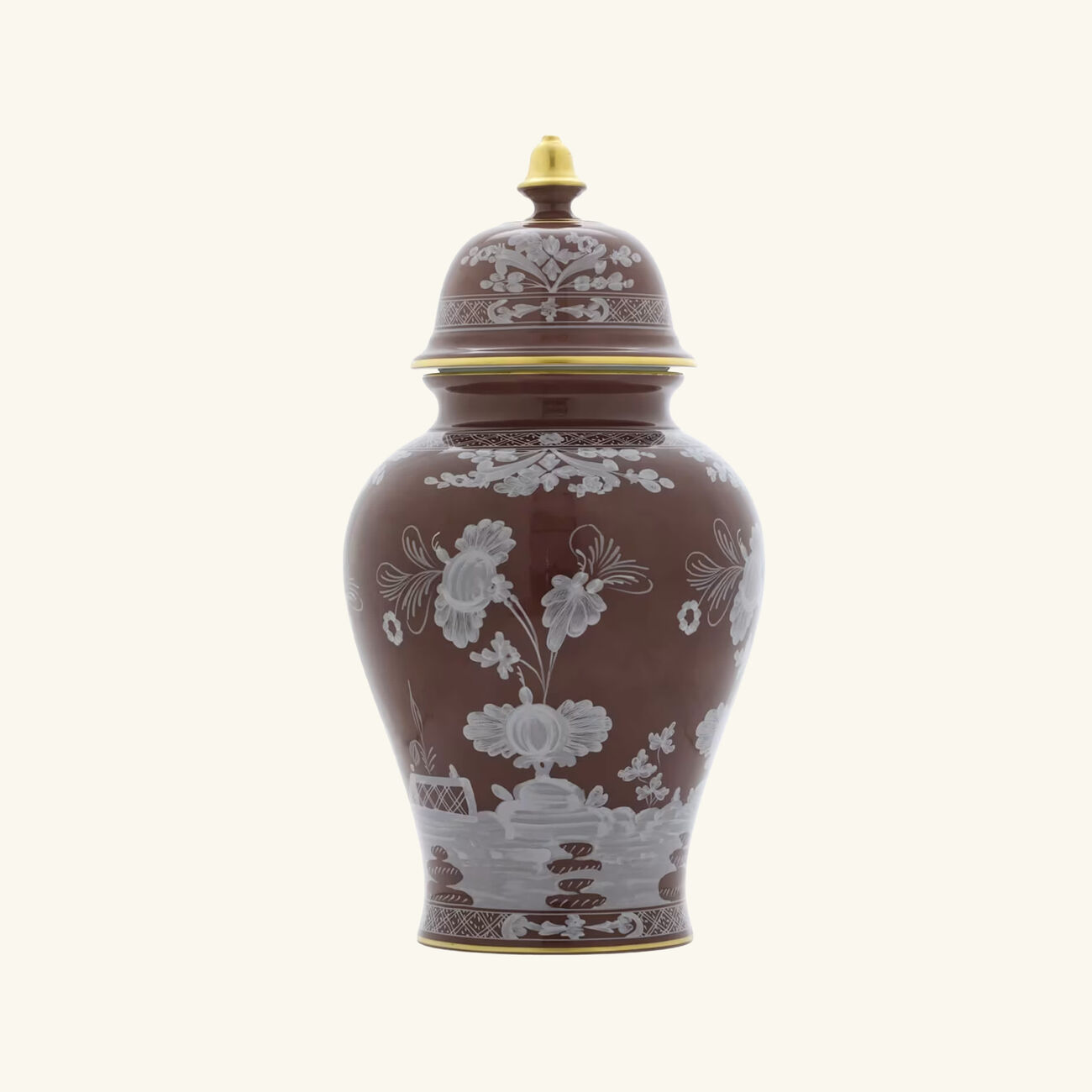 Oriente Italiano Potchie Vase with Cover Large Brown ginori 1757 oriente italiano potchie vase with cover large brown