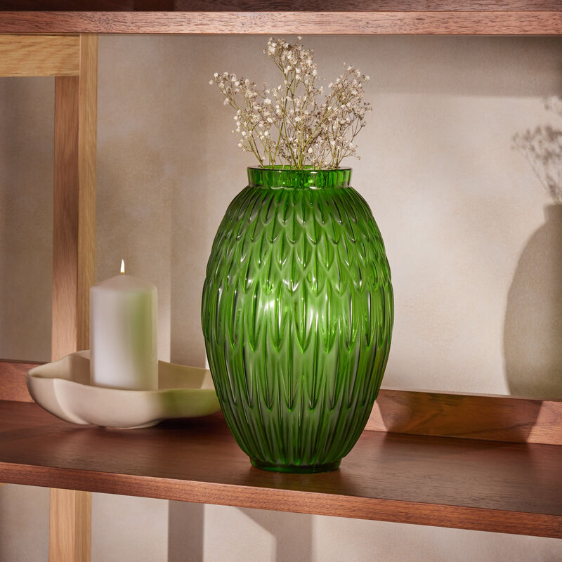 lalique plumes vase small green
