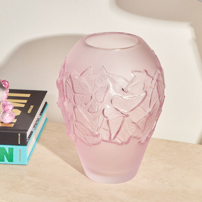 lalique papillons vase medium pink