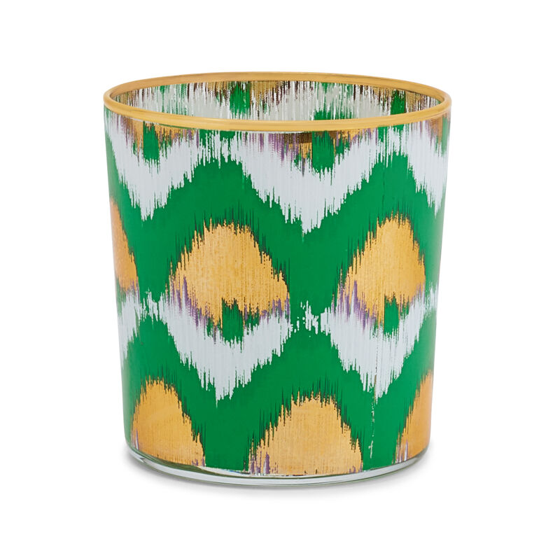 Ikat Green And Gold Glass Tumbler, large