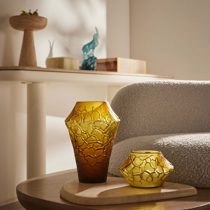 lalique terramineral caldera vase round small yellow