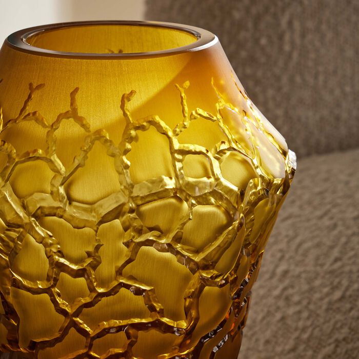 lalique terramineral caldera vase round small yellow