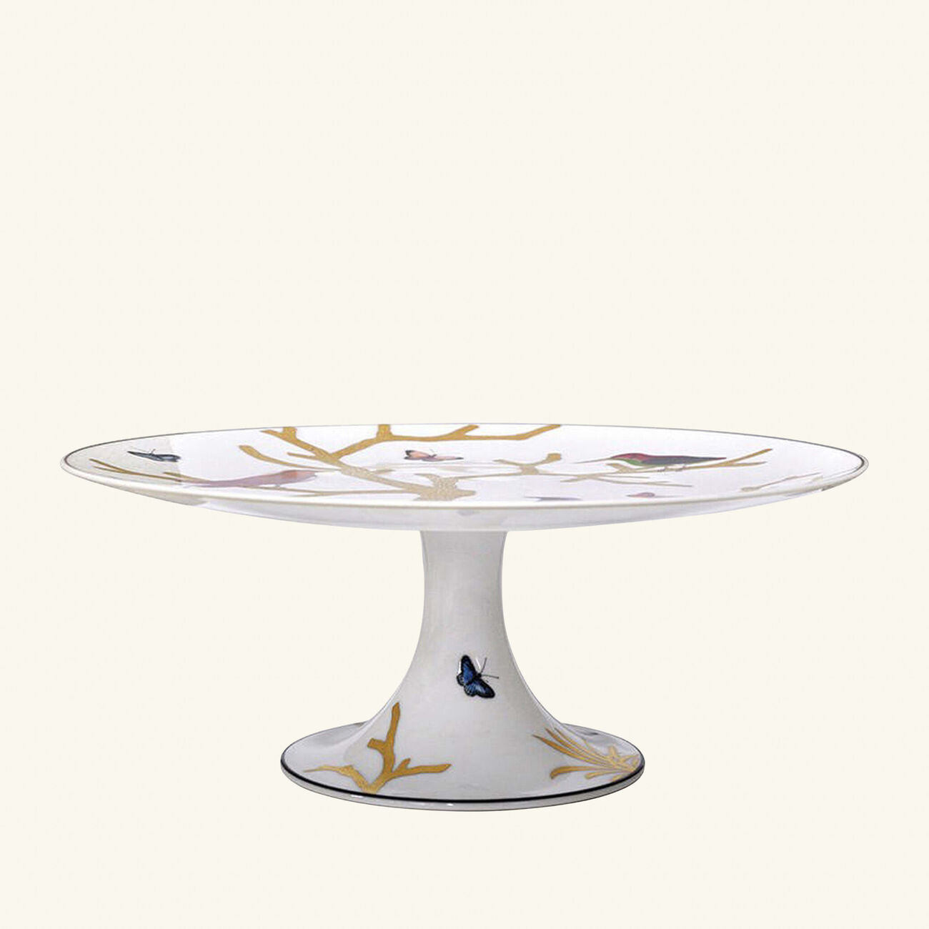 bernardaud aux oiseaux cake stand gold