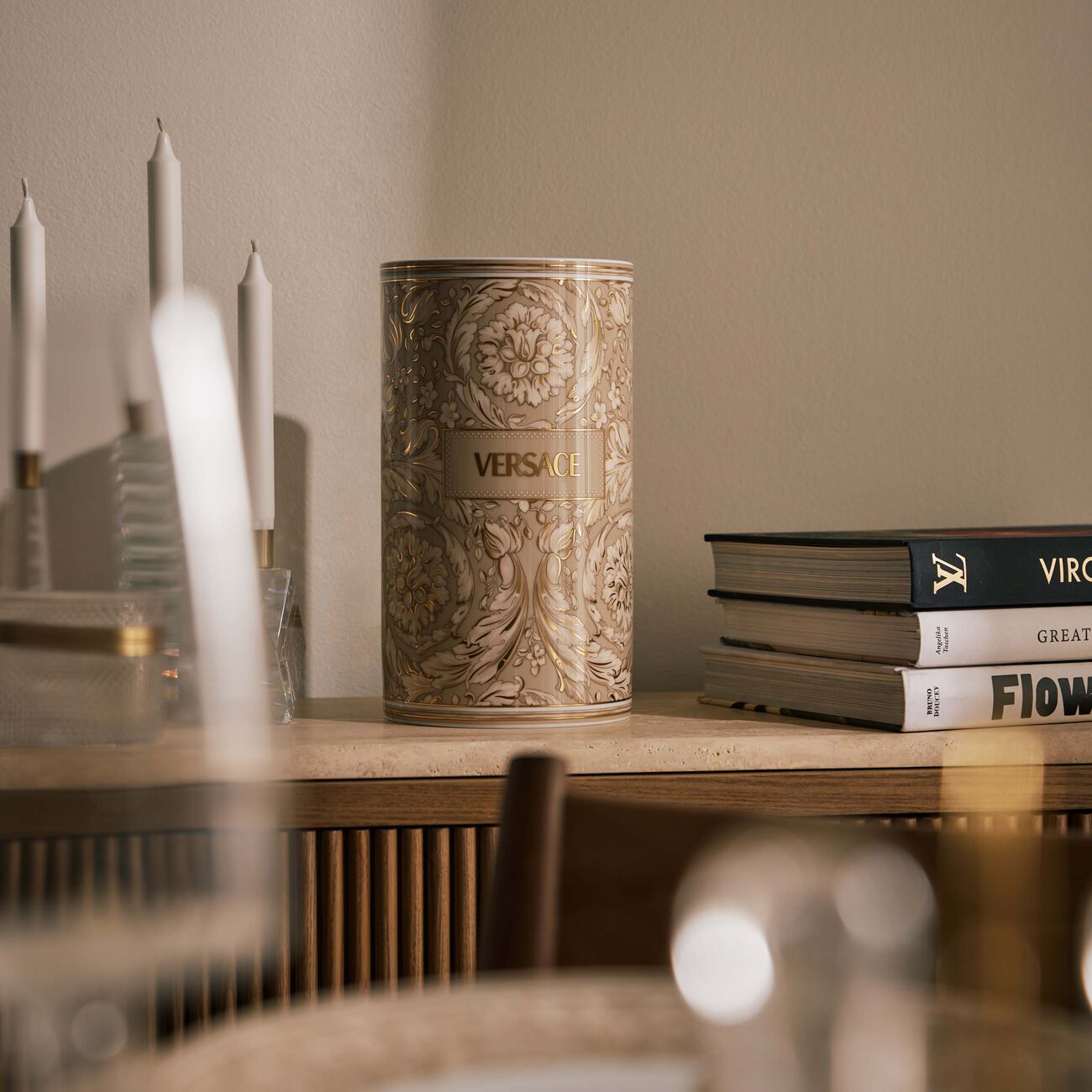 Barocco Beige Vase Round Large versace barocco beige vase round large