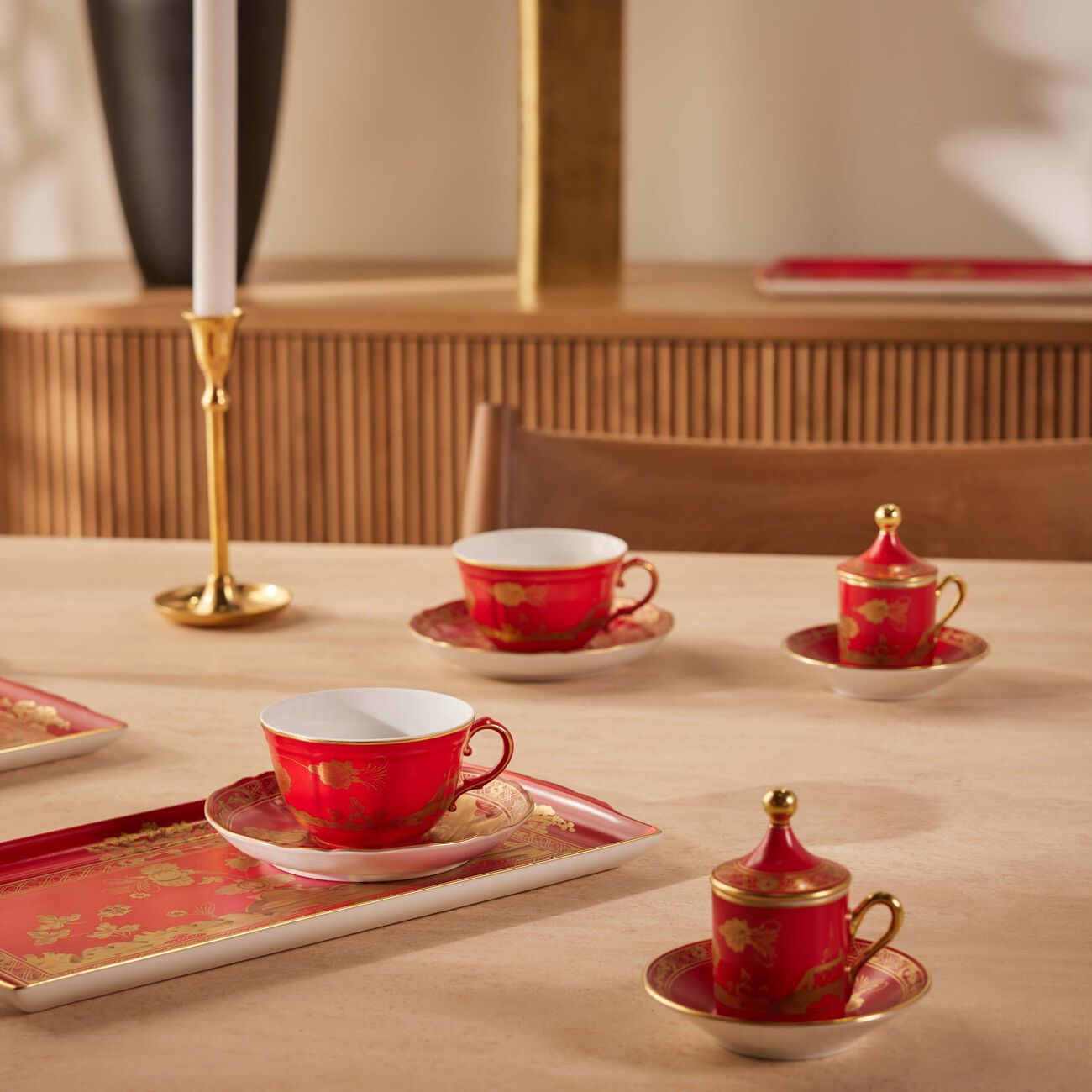 Oriente Italiano Tea Set with Tray Red 5 pieces ginori 1735 oriente italiano tea set with tray red 5 pieces