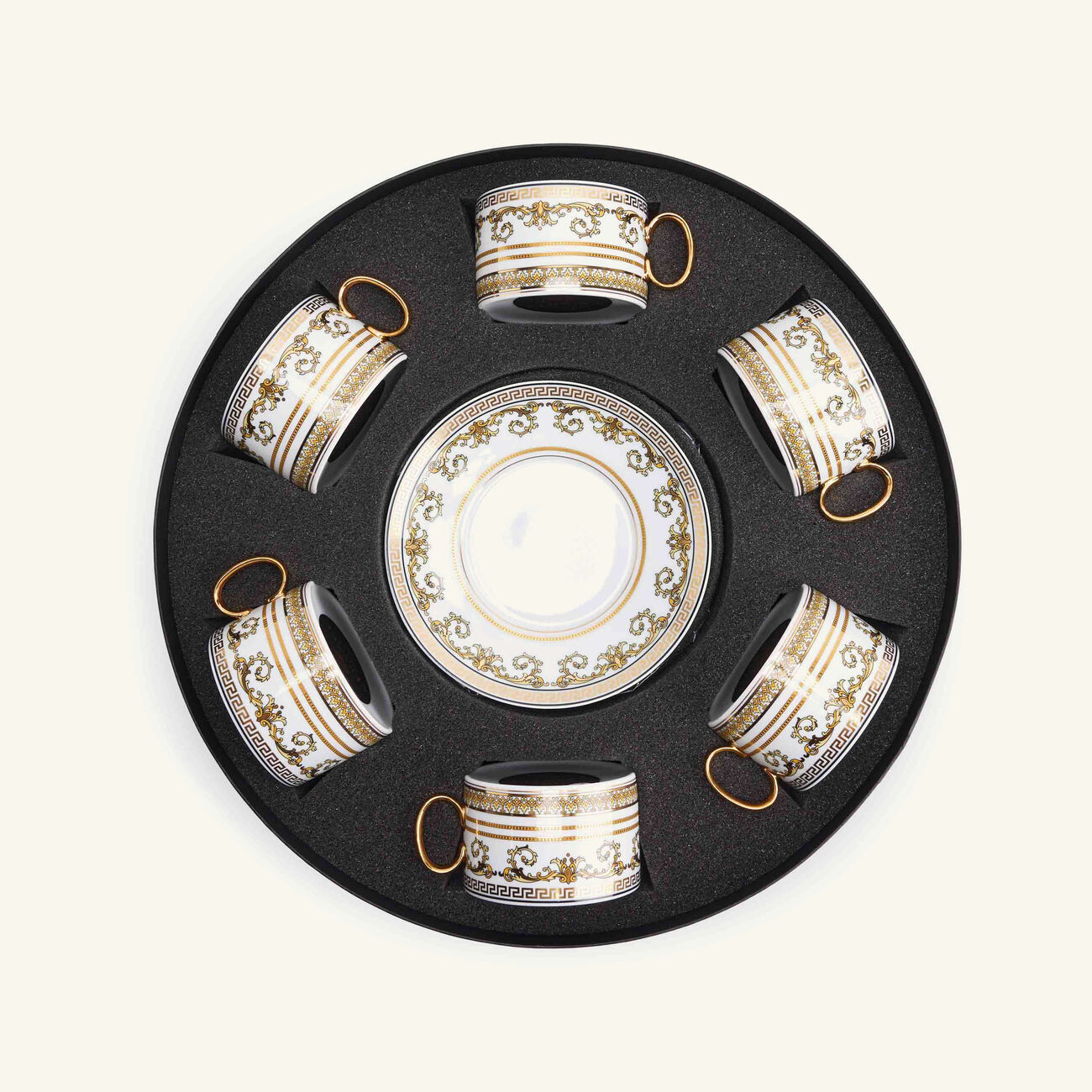 فيرساتشي طقم من 6 فناجين للشاي فيرتوس جالا مع صحونها باللون الأبيض