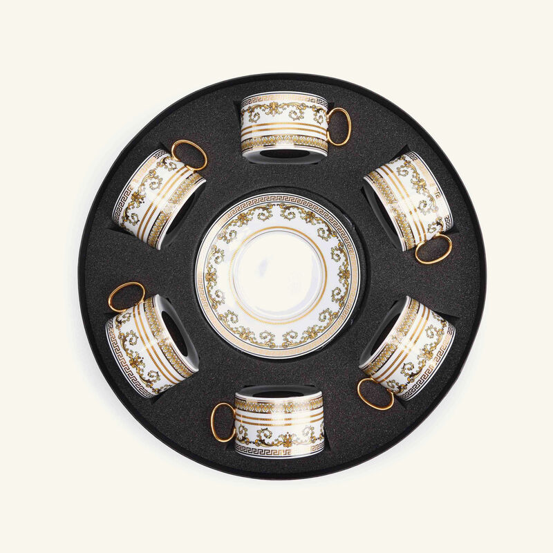 فيرساتشي طقم من 6 فناجين للشاي فيرتوس جالا مع صحونها باللون الأبيض