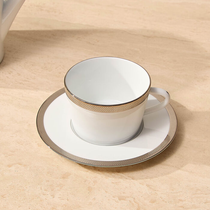 Maille Platine Moka Tea Cup & Saucer Set Of 4 White bernardaud maille platine moka tea cup saucer set of 4 white