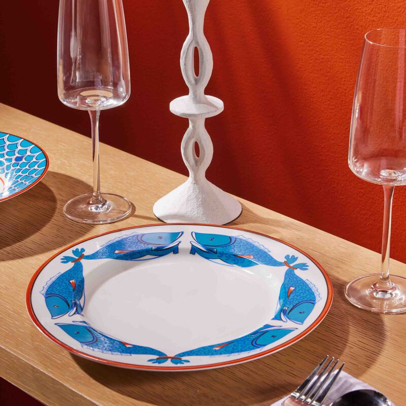 pinto paris lagon dinner plate round blue fish 26cm