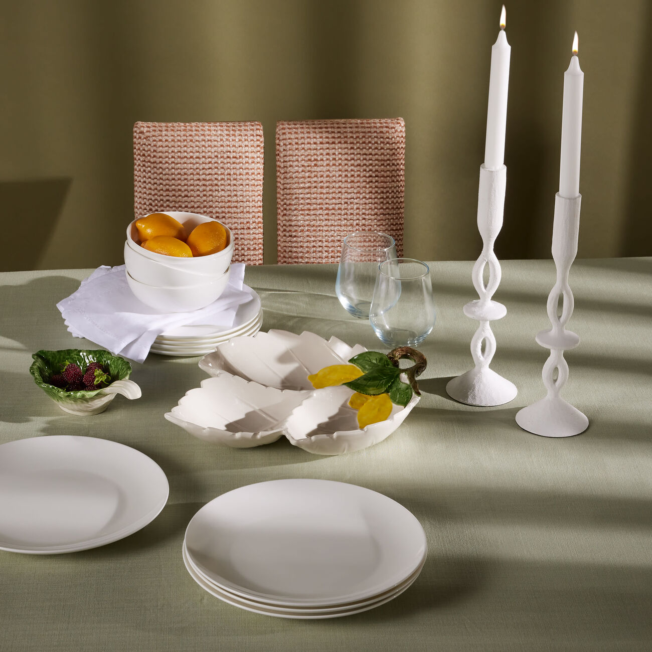 les ottomans lemon leaf serving bowl white