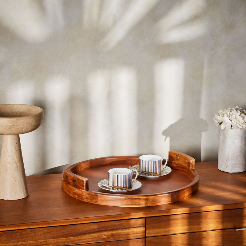 ميسوني هوم طقم جينكينز المؤلف من 6 فناجين للشاي مع صحونها مزينة بخطوط