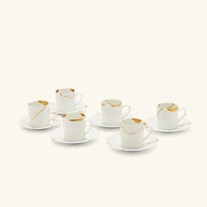 bernardaud kintsugi coffee cup   saucer white set of 6