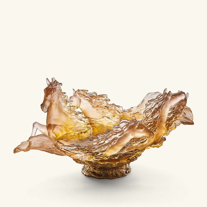 daum cavalcade glazed centerpiece brown limited edition