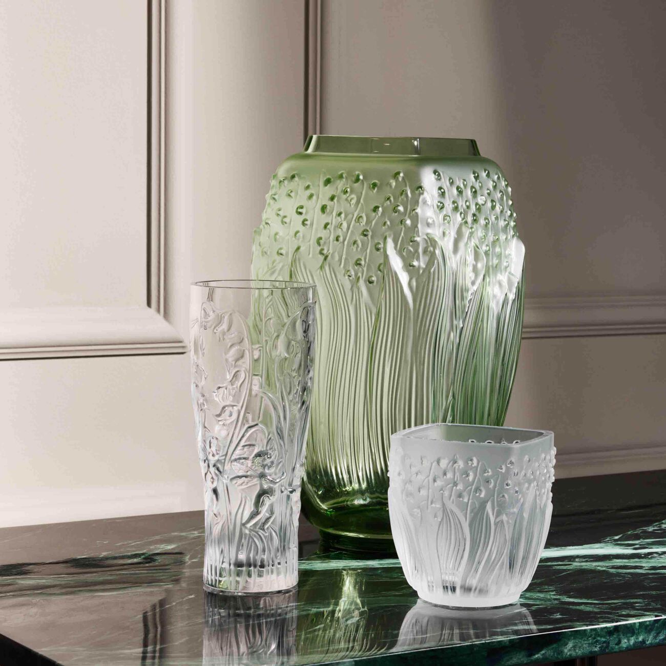 lalique muguet vase medium green