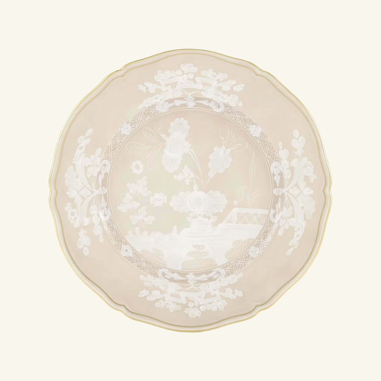 طبق تقديم دائري ميرجينا أورينتي إيطاليانو باللون البيج 31 سم جينوري 1766 طبق تقديم دائري ميرجينا أورينتي إيطاليانو باللون البيج 31 سم