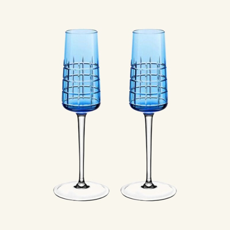Graphik Champagne Glass Set Of 2 Blue christofle graphik champagne glass set of 2 blue