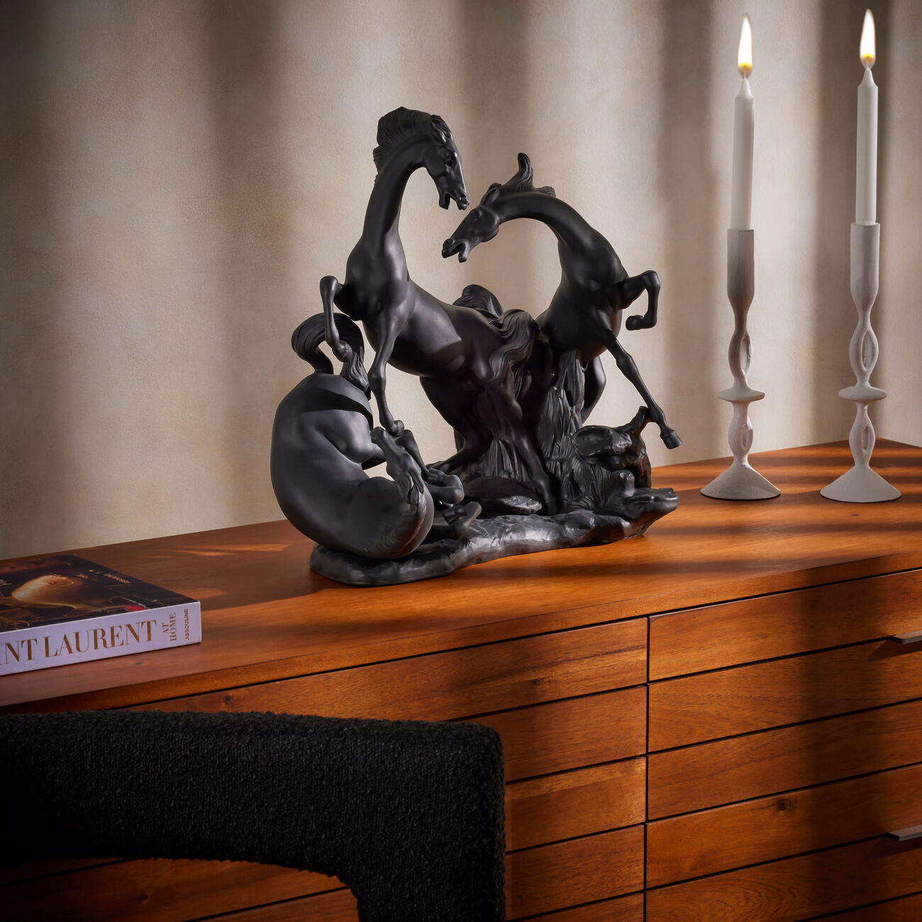 Horses' Group Sculpture Large Black lladro horses group sculpture large black