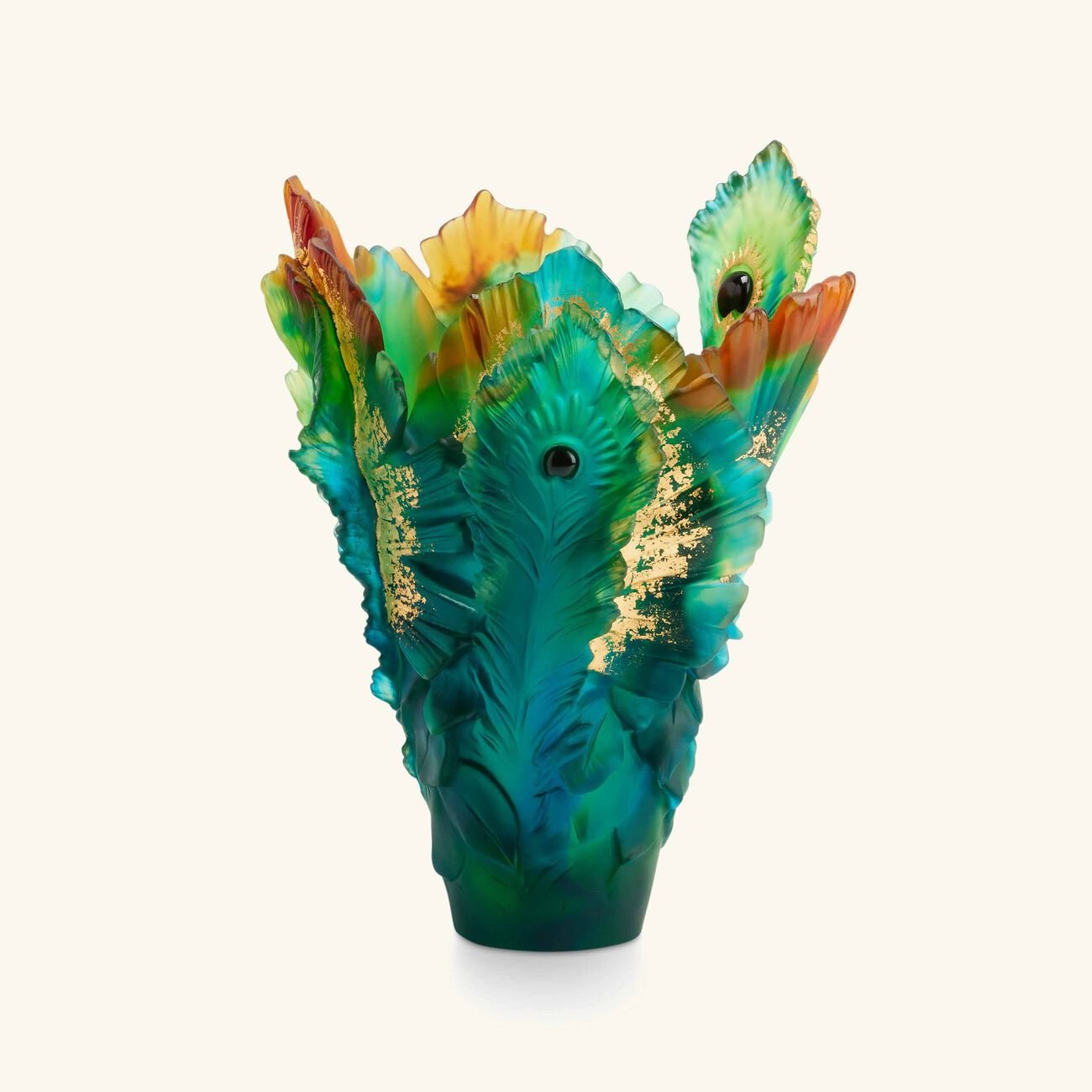 Fleur de Paon Gilded Vase Large Green daum fleur de paon gilded vase large green