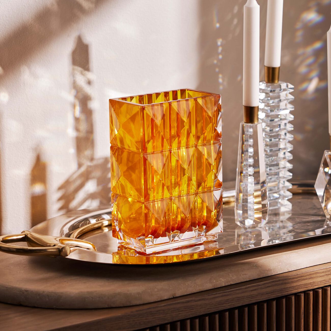 baccarat louxor vase rectangular small amber