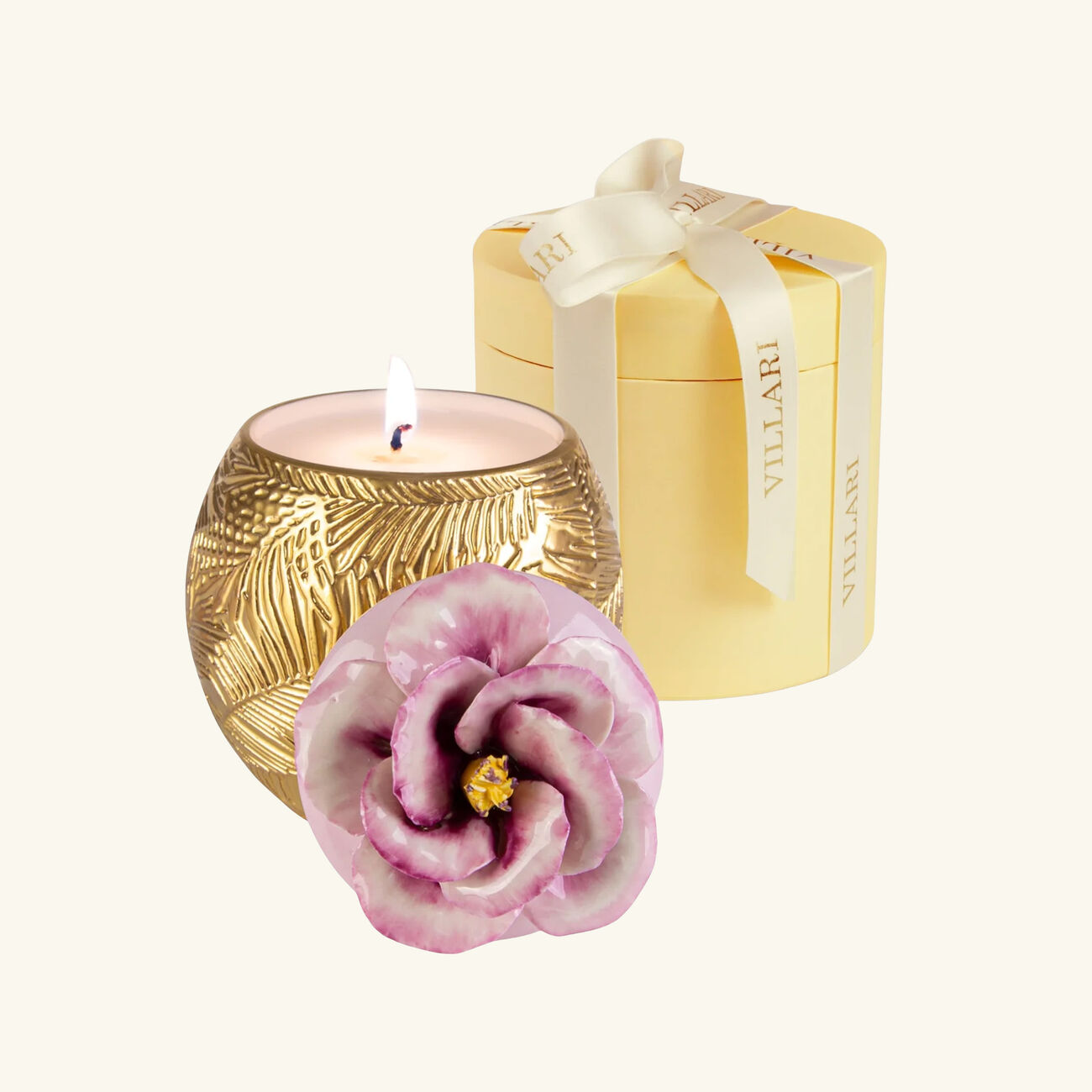 villari acapulco ibiscus candle gold