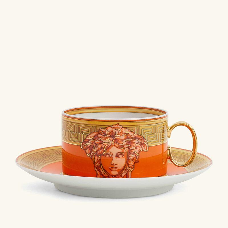 فيرساتشي فنجان الشاي أورانج كوين مع صحنه برتقالي