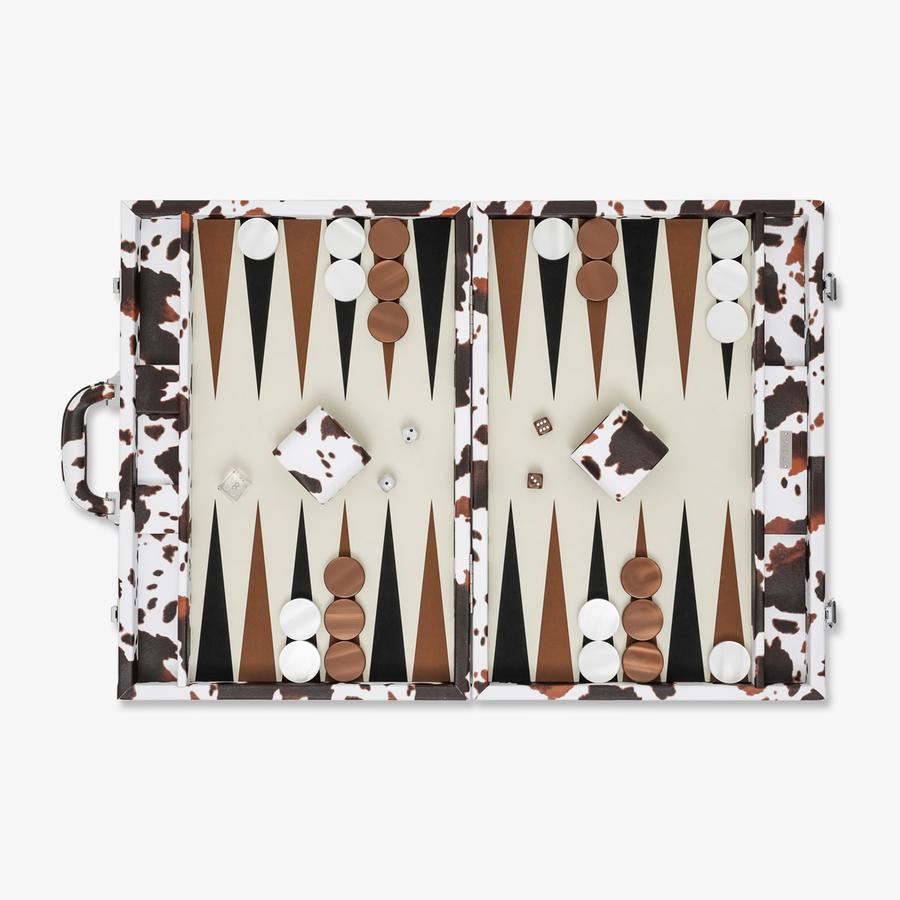 

Cow Skin Large Backgammon Set W. Handle Chrome