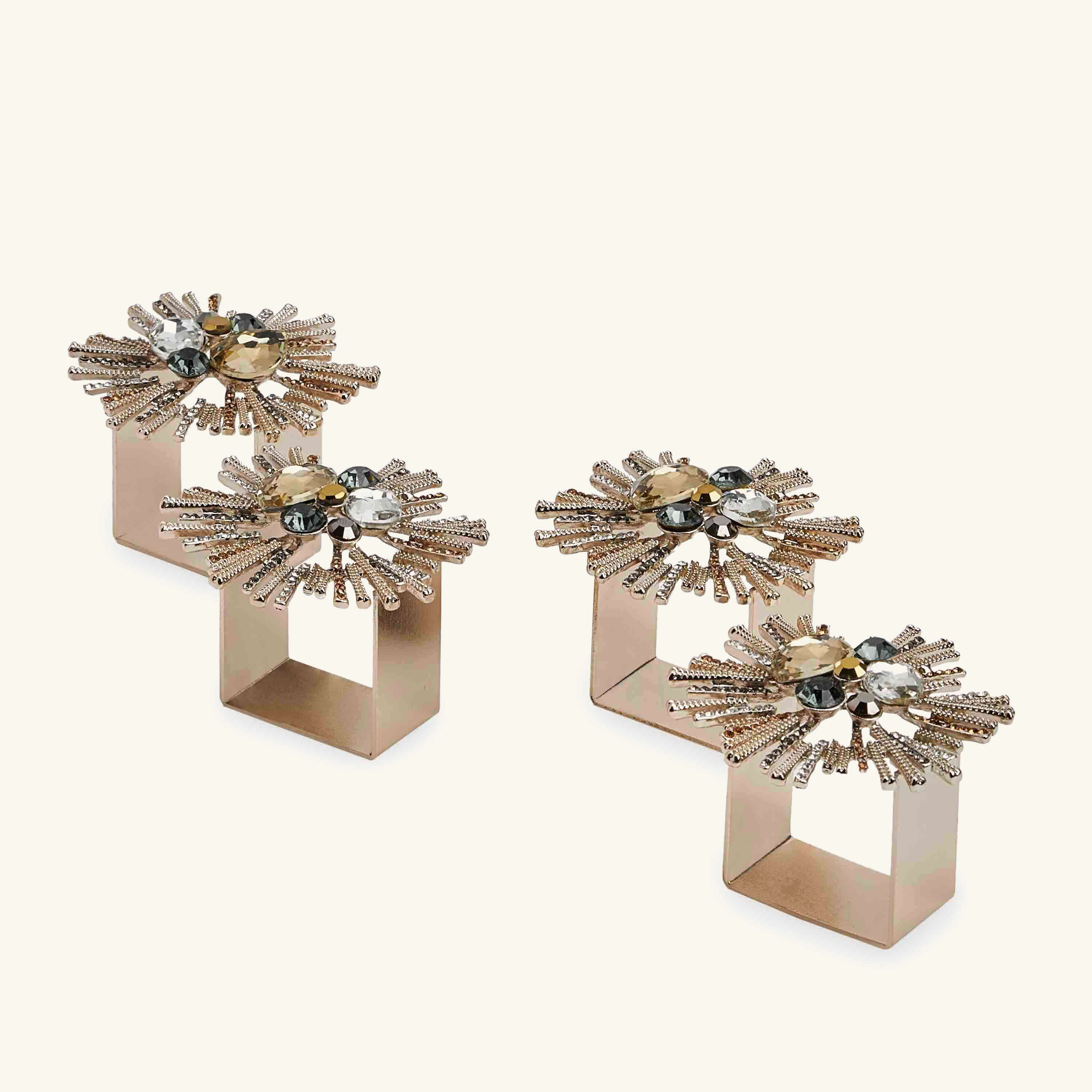 

Bijoux Napkin Ring In Champagne & Crystal, Set Of 4