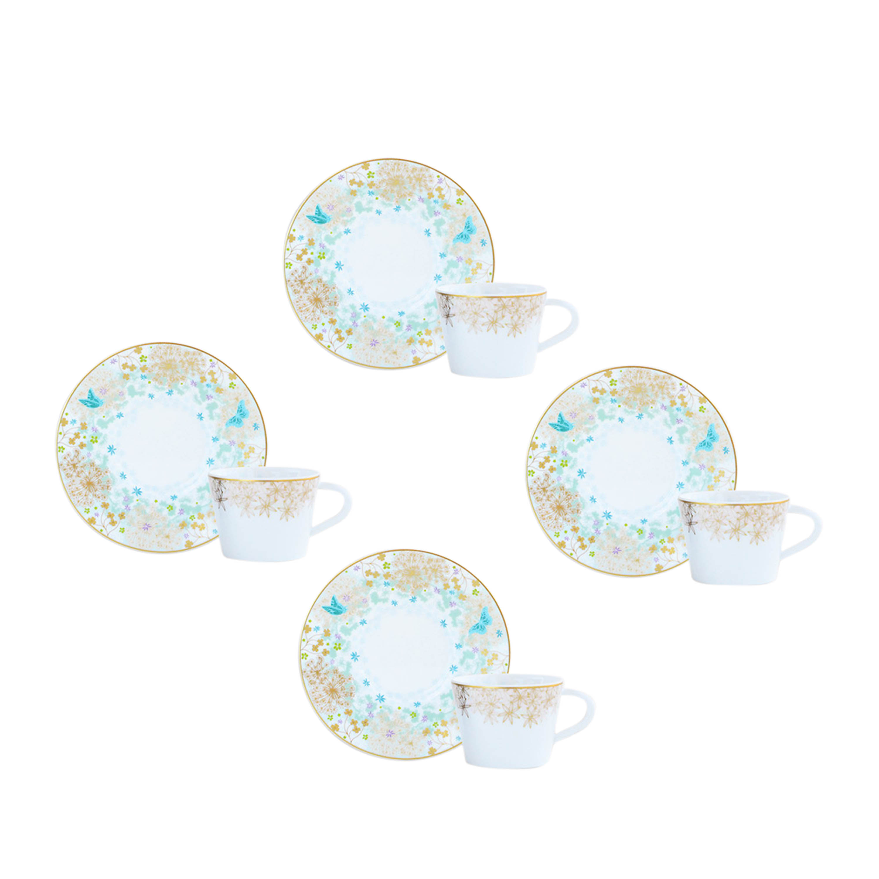 

Feerie Michaal Cailloux Set Of 4 Espresso Cups & Saucers