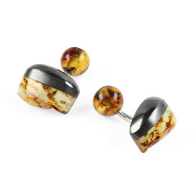 

Mazlo Cufflinks Amber Haematite Silver. With Box